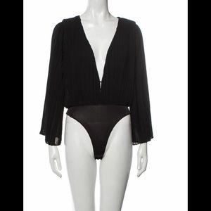 MISA Los Angeles Deep V-Neck Butterfly Sleeves Black Bodysuit, EUC!, XS